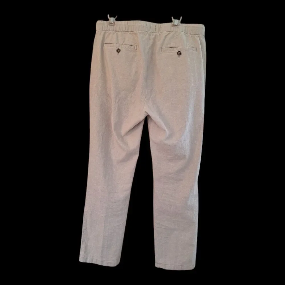 Old Navy Linen Blend Slim Pull On Trousers NWOT Drawstring Pants Beige Men's L